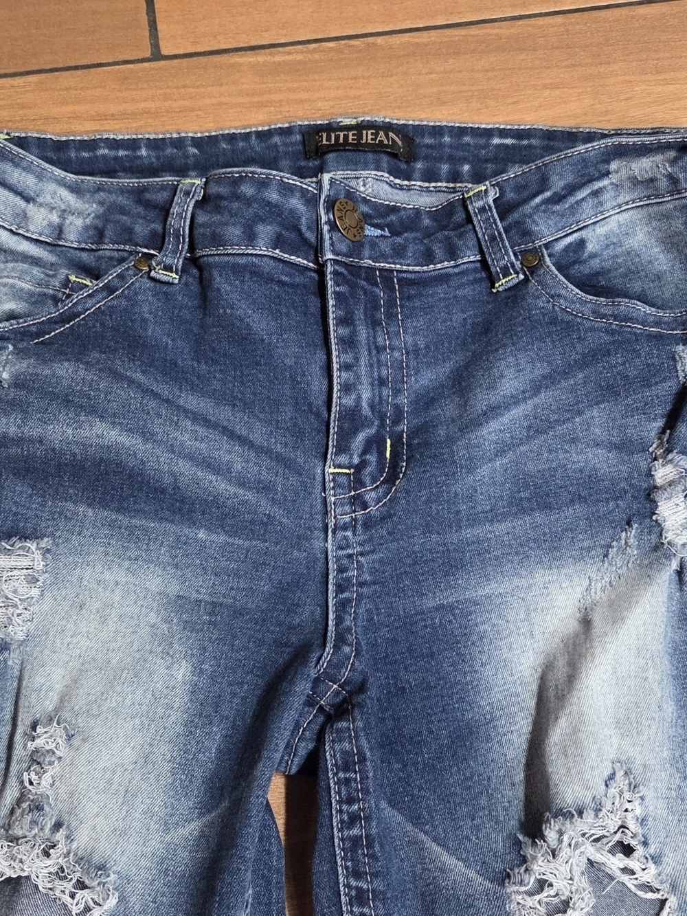 Women's Distressed Skinny Jeans in Dark Blue by Liy Jean - Picture 2 of 7